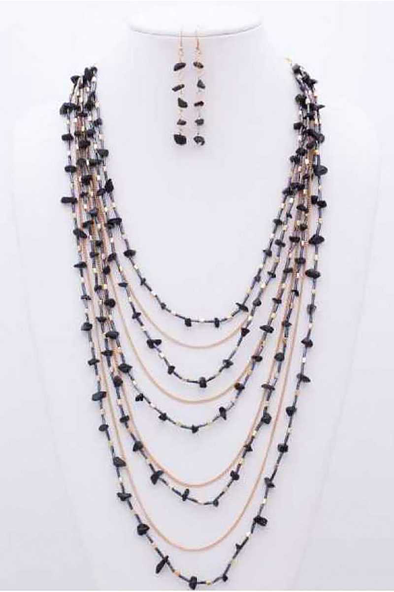 Gem Stone N Bead Multilayered Necklace