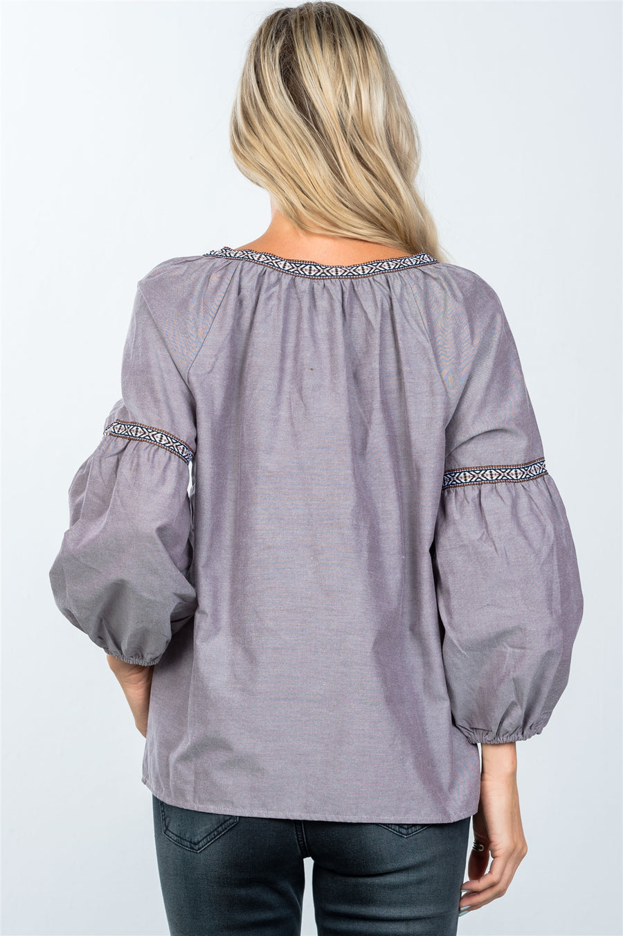 Boho drop shoulder embroidery blouse