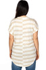 Ladies fashion plus size round neckline striped and destroyed cutout tee