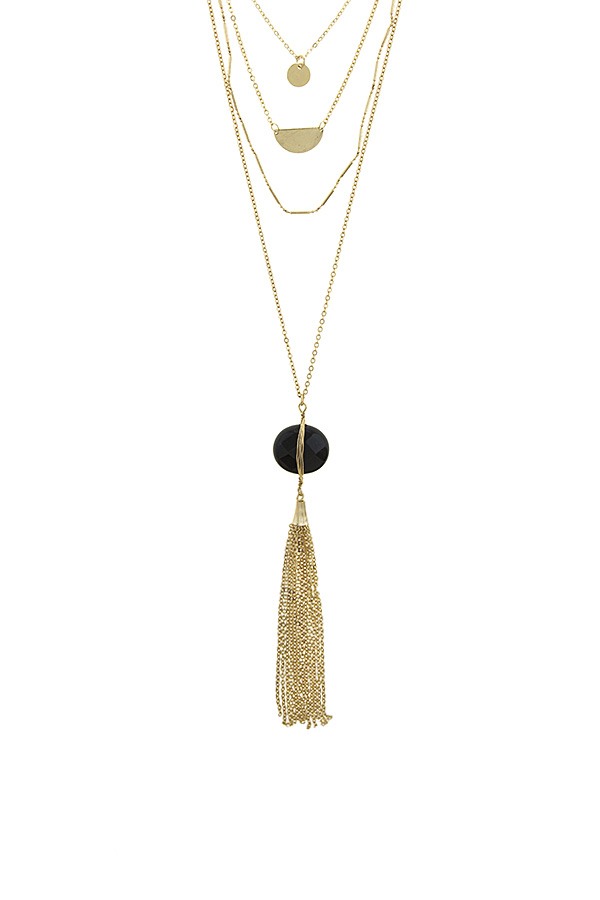 Chain tassel wire wrapped semi precious stone necklace