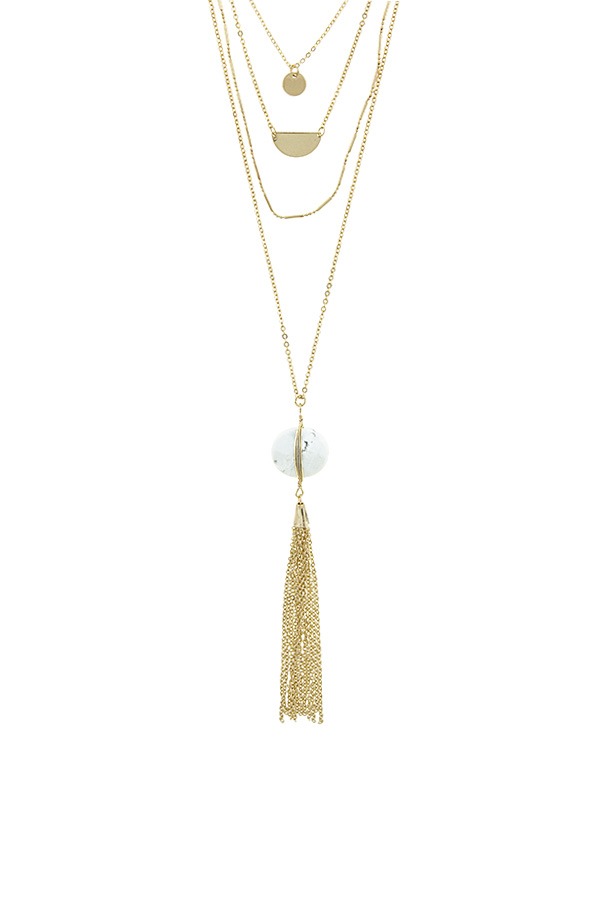 Chain tassel wire wrapped semi precious stone necklace