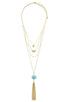 Chain tassel wire wrapped semi precious stone necklace