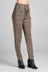 Ladies fashion plus size self ribbon detail long leg checked print woven pants