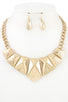 Faceted triangle metal link bib necklace set