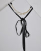 Layered Rhinestone Studded Pendant and Tie Up Pattern Choker Necklace