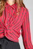 Ladies fashion long sleeve front button w/twisted detail stripe print woven shirt