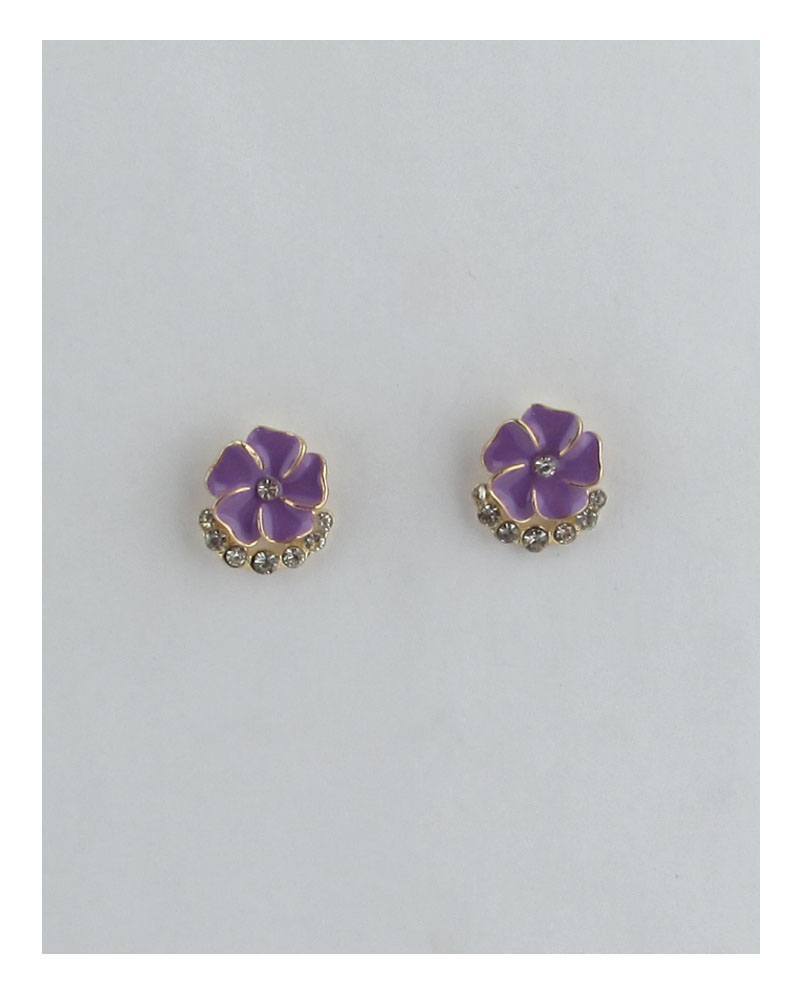 Color enamel clear rhinestone flower studs earrings