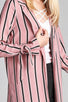 Ladies fashion long sleeve notched collar side slit multi stripe long jacket