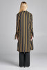 Ladies fashion long sleeve notched collar side slit multi stripe long jacket