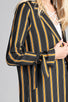 Ladies fashion long sleeve notched collar side slit multi stripe long jacket