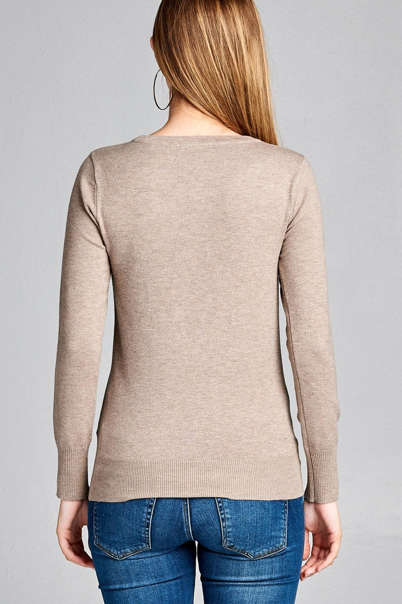 Ladies fashion long sleeve crew neck classic sweater