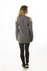 Ladies fashion  sweatshirt cold shoulder mini dress tops, pullover, embellished w/ applique