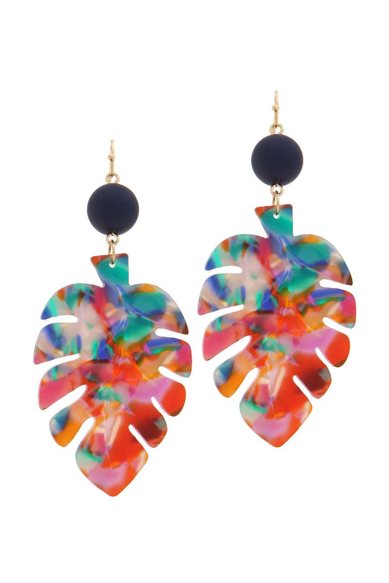 Acetate tropical leaf bead drop earring