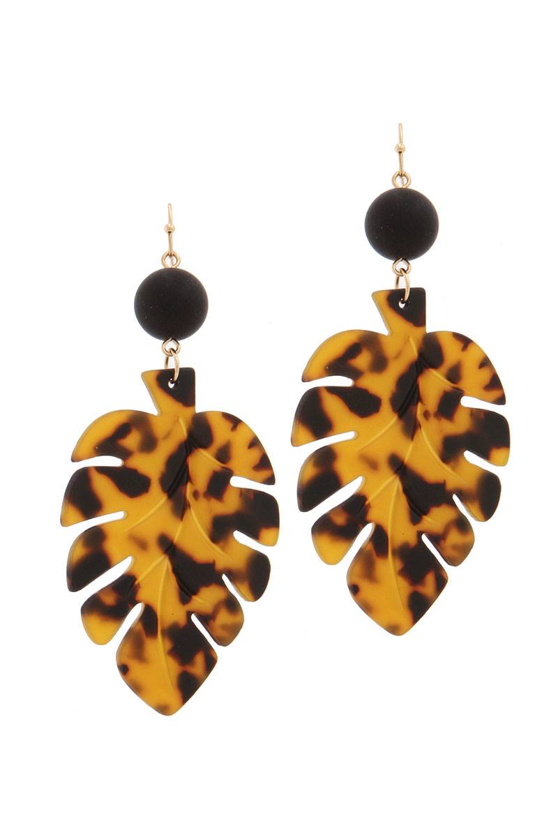 Acetate tropical leaf bead drop earring