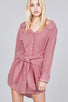 Ladies fashion long sleeve w/wide cuff waist self tie stripe shirt dress