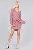 Ladies fashion long sleeve w/wide cuff waist self tie stripe shirt dress