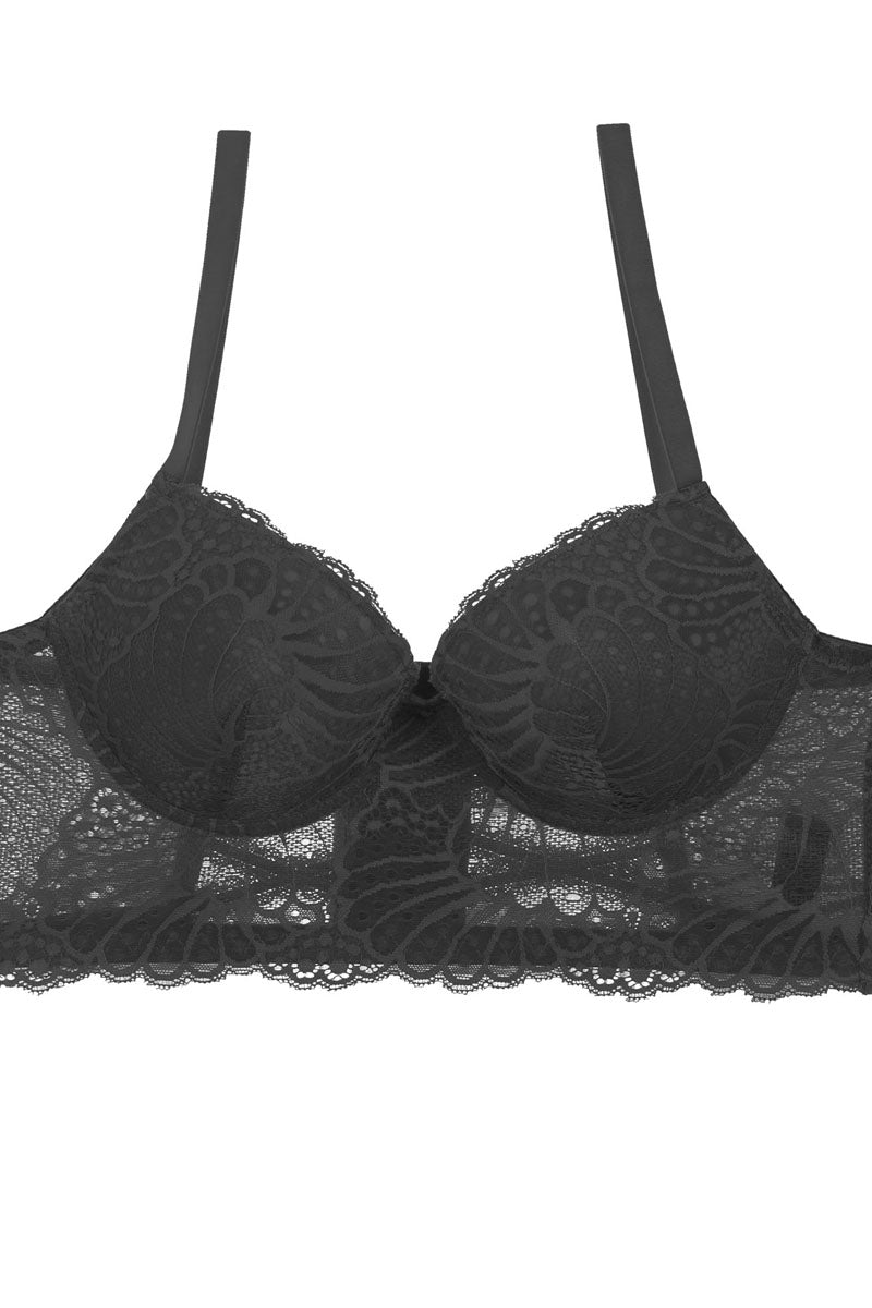 Ladies floral overlay long line bra w/underwire