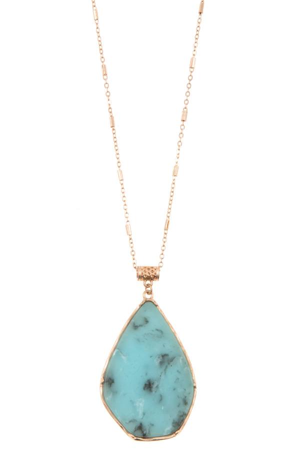 Drop framed stone pendant long necklace