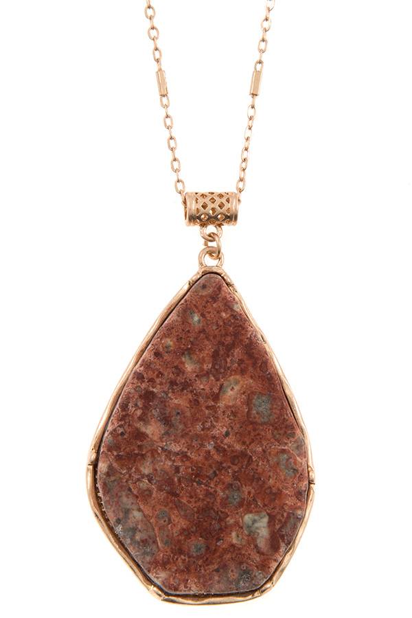 Drop framed stone pendant long necklace