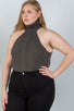 Ladies fashion plus size  cable knit turtleneck sleeveless bodysuit