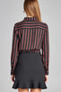 Ladies fashion long sleeve front button w/twisted detail stripe print woven shirt