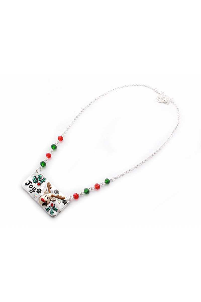 Reindeer metal bar beaded necklace