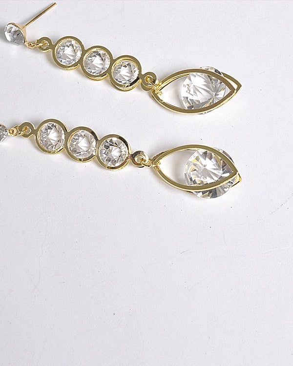 Crystal Studded Long Drop Earrings