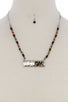 Patina rectangular shape open beaded pendant short necklace