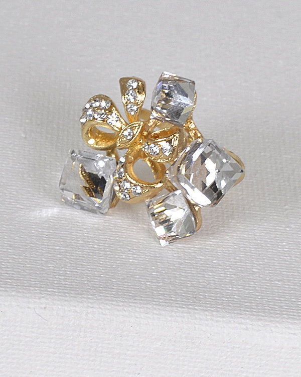 Bow Shaped Metallic Accent Crystal Studded Ring