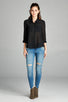 Ladies fashion plus size long sleeve front pocket chiffon blouse w/black button detail