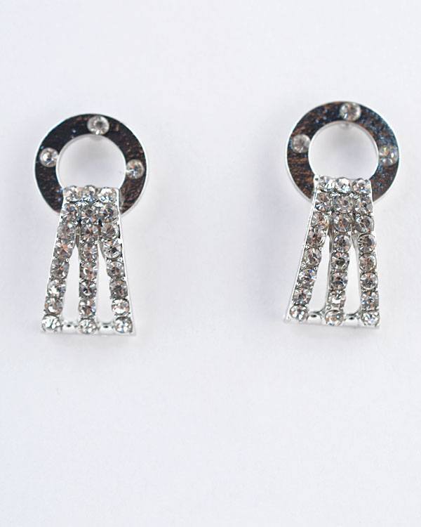 Open Circle Dangle Earrings with Crystal Studded Panel