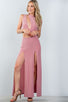 Ladies fashion cut out double thigh high slit maxi dress