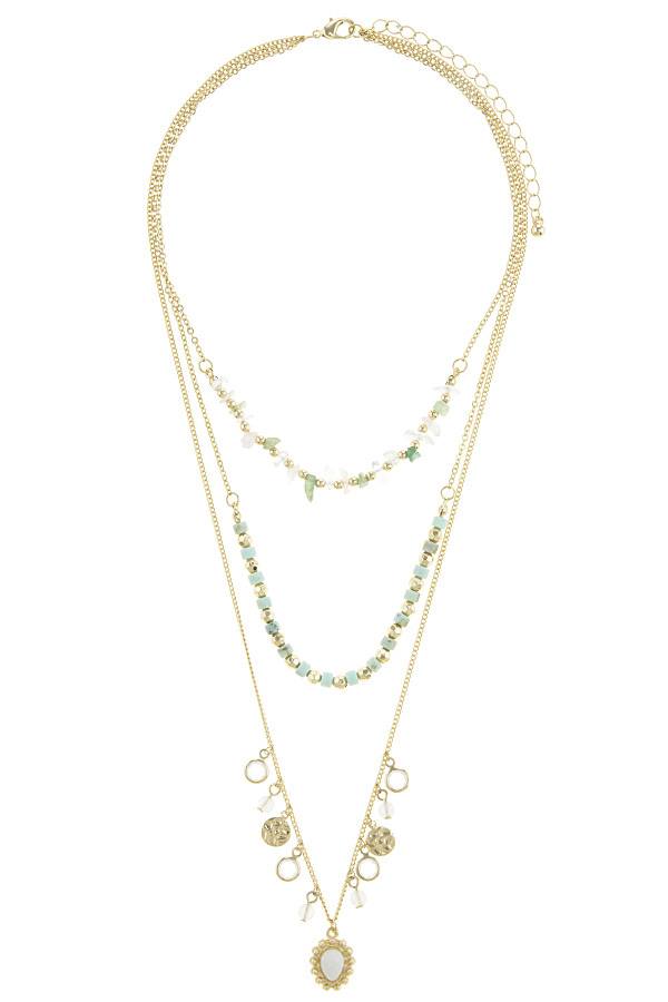 Semi precious stone bead three layer necklace