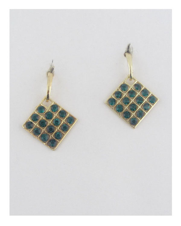 Square earrings w/decorative rhinestones