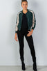 Ladies fashion color block stand collar zipper long sleeve bomber jacket