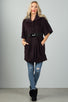 Ladies fashion wine fluffy belted 3/4 sleeves jacket