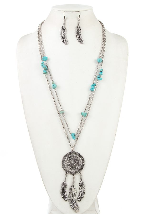 Dream catcher gemstone bead necklace set