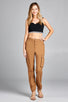 Ladies fashion waist button elastic hem w/snap button cargo pants