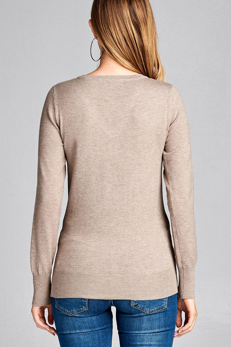 Ladies fashion long sleeve vneck classic sweater