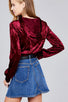 Ladies fashion long sleeve hoodie w/drawstring ice velvet crop top