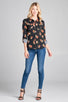 Ladies fashion plus size 3/4 roll up sleeve front pocket detail flower print stretch knit shirts