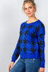 Ladies fashion round neckline geo print color block knit sweater