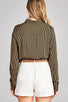 Ladies fashion long sleeve front knot w/button stripe rayon challis woven top