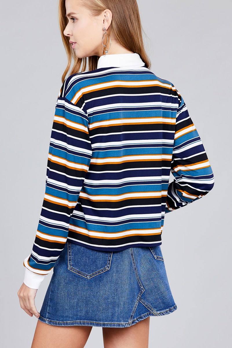 Ladies fashion long sleeve multi striped dty brushed shirts