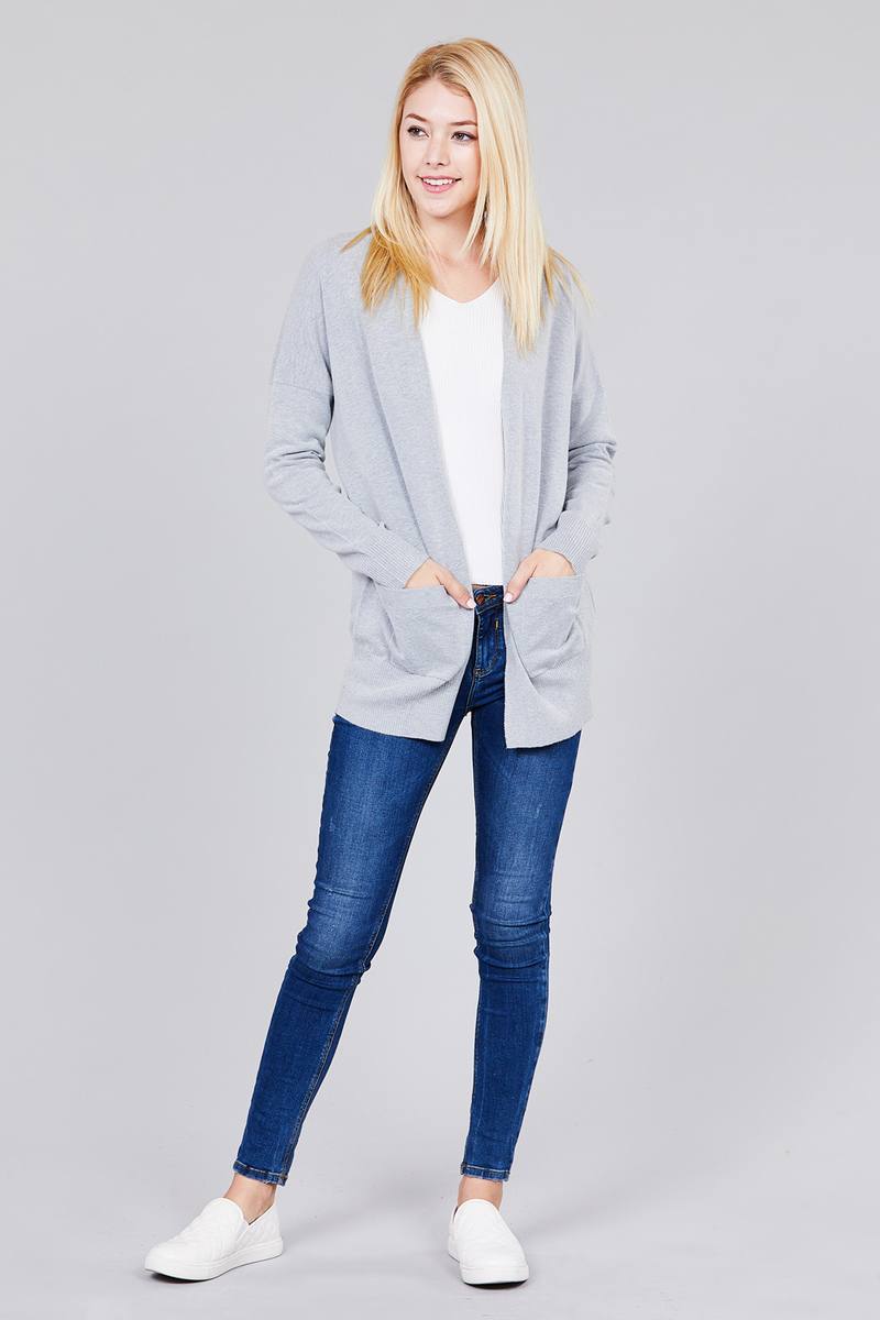 Ladies fashion long dolmen sleeve open front w/pocket sweater cardigan