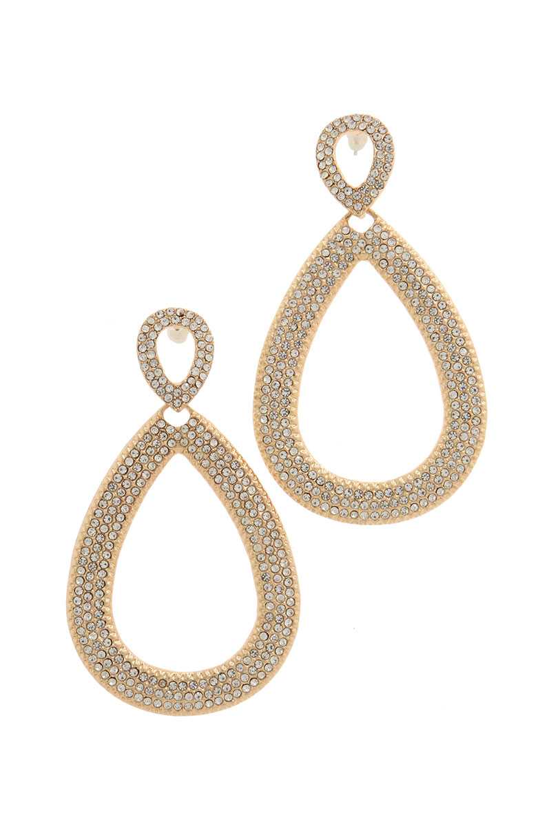 Double tear drop rhinestone shape post drop earring