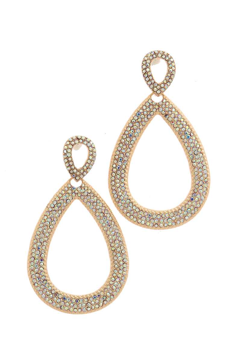 Double tear drop rhinestone shape post drop earring