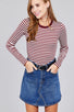 Ladies fashion long sleeve crew neck striped dty brushed top