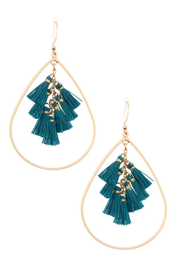 Multi tassel link teardrop dangle earring