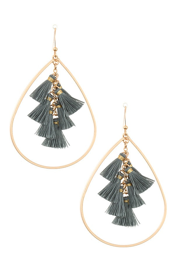 Multi tassel link teardrop dangle earring